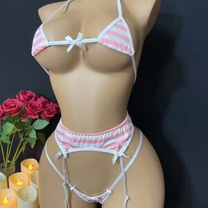 Striped Pink and White Bikini Set